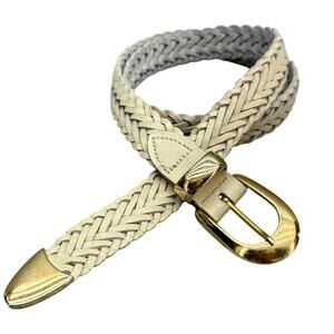 Capezio Vintage 90s Cream Braided Leather Western Brass Buckle Belt Women M